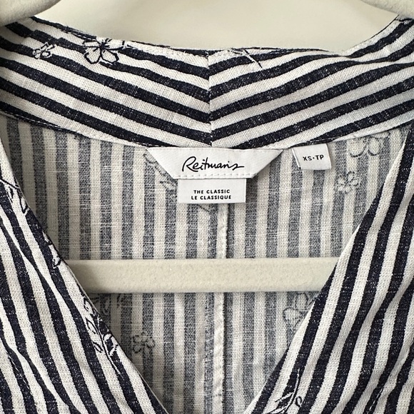 REITMANS | Navy and White Striped Linen Blend Button Up Short Sleeve Blouse - Picture 3 of 15